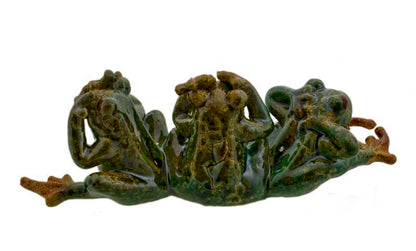 Figurine Grenouille Des Trois Sagesses en Céramique Artisanale