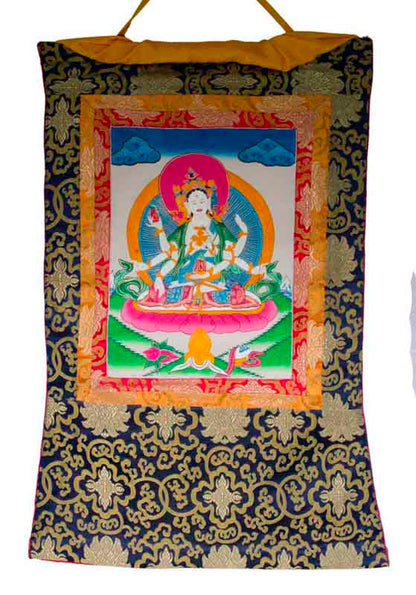 Thangka Tibétain Ushnishavijaya – Déesse Bouddhique De La Longévité