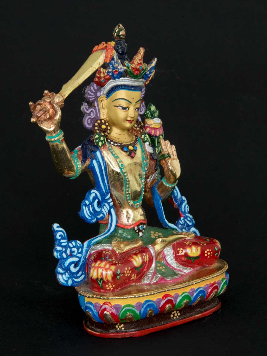 Statue Manjushri en Alliage de Cuivre Doré 13,6 cm – Bodhisattva Tibétain de Patan au Népal