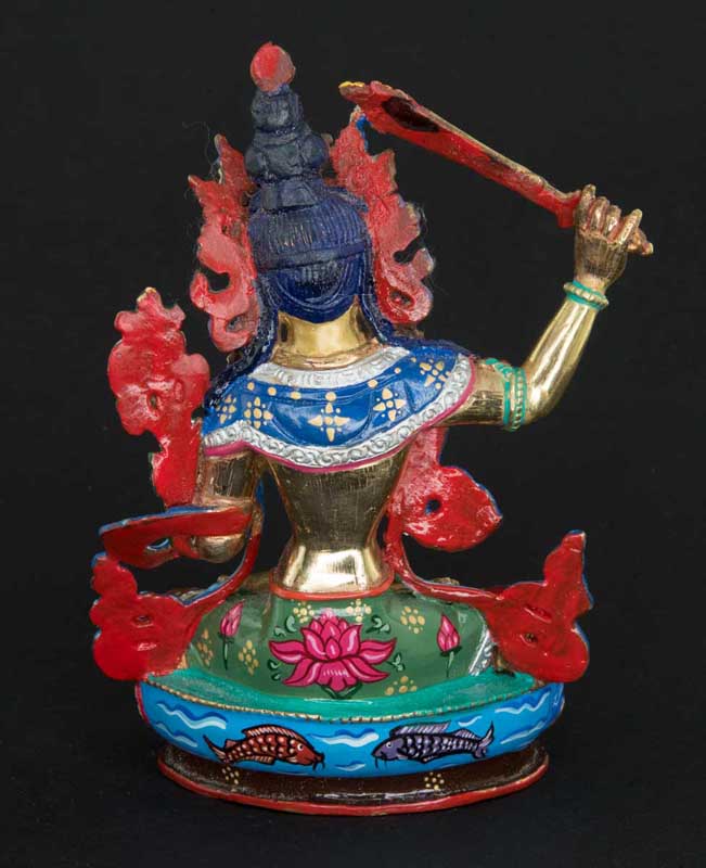 Statue Manjushri en Alliage de Cuivre Doré 13,6 cm – Bodhisattva Tibétain de Patan au Népal