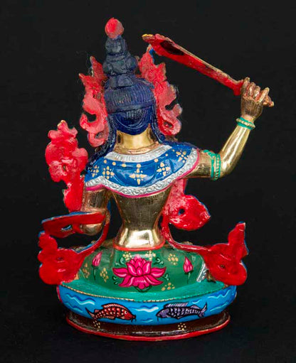 Statue Manjushri en Alliage de Cuivre Doré 13,6 cm – Bodhisattva Tibétain de Patan au Népal