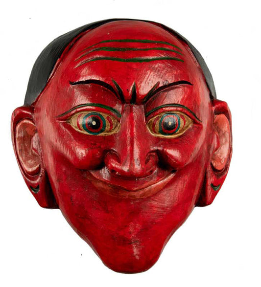 Masque Joker Rouge Danse Cham Bouddhiste – Décoration Murale Népalaise