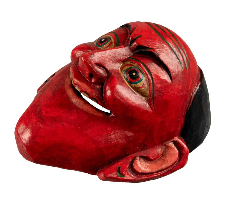 Masque Joker Rouge Danse Cham Bouddhiste – Décoration Murale Népalaise