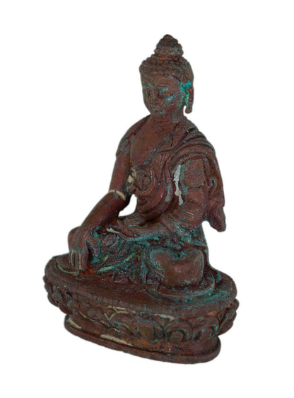 Ancienne amulette statuette Bouddha Akshobhya en métal – Artisanat tibétain fait main