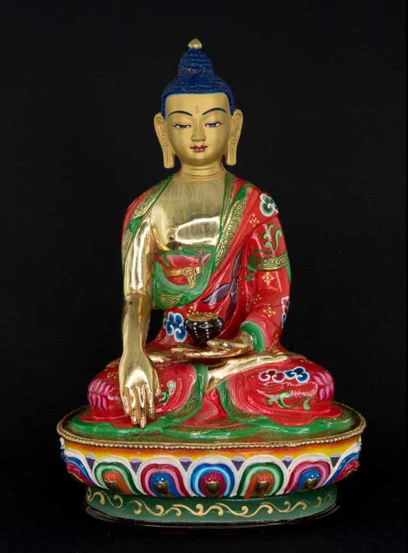 Statue tibétaine de Bouddha Shakyamuni en bronze doré – Grande œuvre artisanale du clan Shakya de Patan