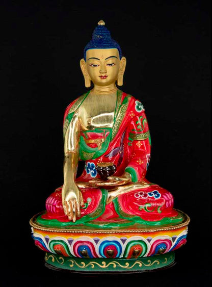 Statue tibétaine de Bouddha Shakyamuni en bronze doré – Grande œuvre artisanale du clan Shakya de Patan