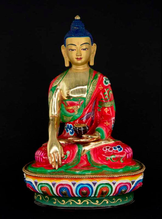 Statue tibétaine de Bouddha Shakyamuni en bronze doré – Grande œuvre artisanale du clan Shakya de Patan