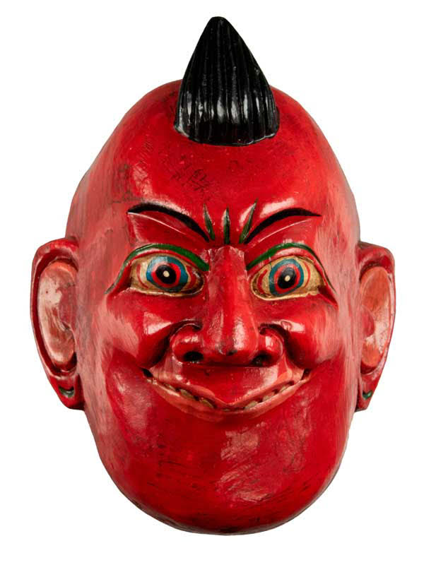 Masque Joker Rouge Danse Rituelle Bouddhiste – Décoration Murale Népalaise