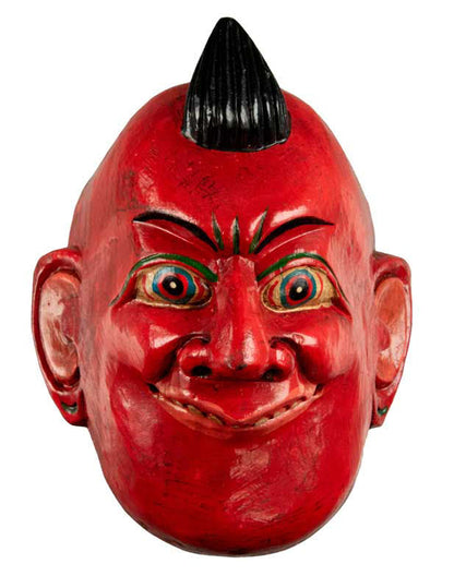 Masque Joker Rouge Danse Rituelle Bouddhiste – Décoration Murale Népalaise