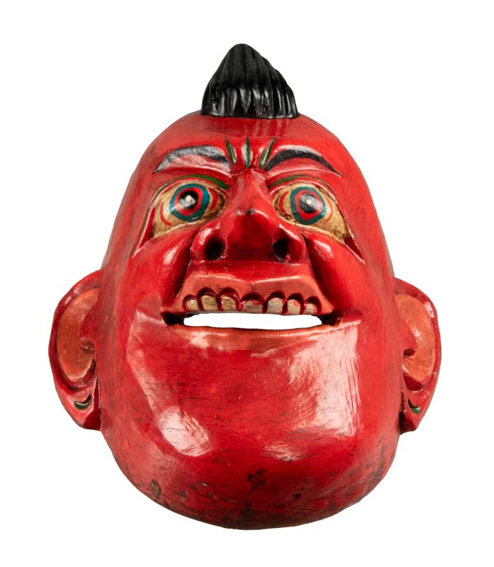 Masque Joker Rouge Danse Rituelle Bouddhiste – Décoration Murale Népalaise
