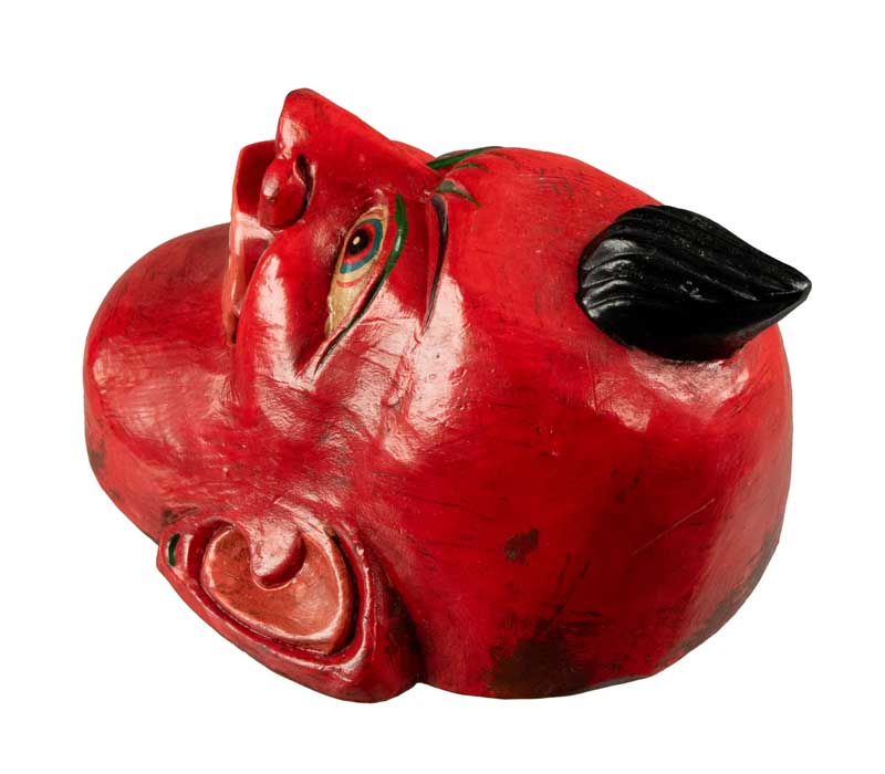 Masque Joker Rouge Danse Rituelle Bouddhiste – Décoration Murale Népalaise