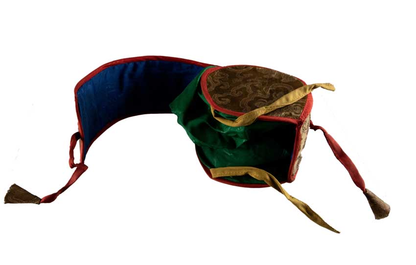 Damaru Tibétain Ancien – Tambourin Rituel du Chöd en Bois de Ronce de l’Himalaya avec Étui