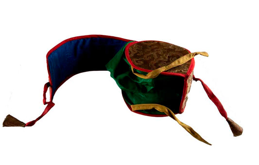 Damaru Tibétain Ancien – Tambourin Rituel du Chöd en Bois de Ronce de l’Himalaya avec Étui
