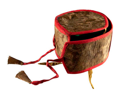 Damaru Tibétain Ancien – Tambourin Rituel du Chöd en Bois de Ronce de l’Himalaya avec Étui