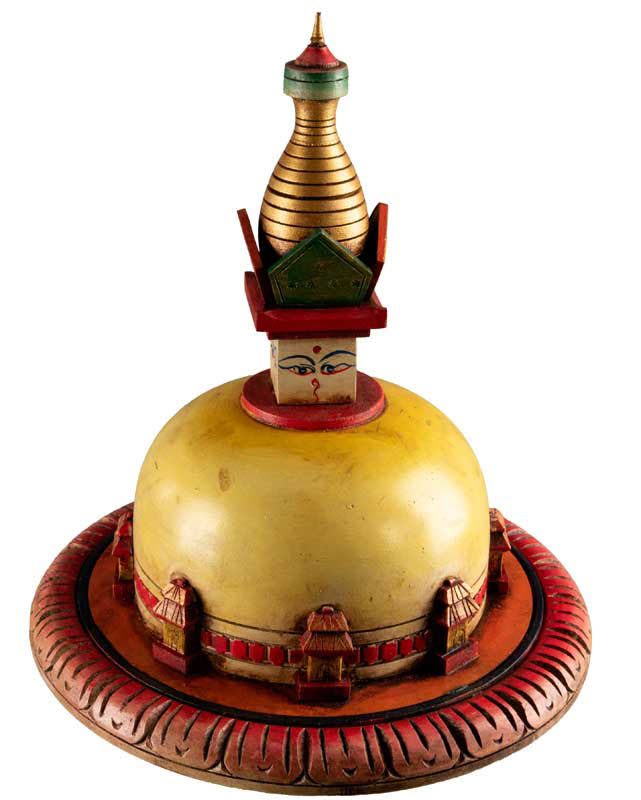 Stupa Swayambhunath En Bois Peint – Statue Bouddhiste Du Népal