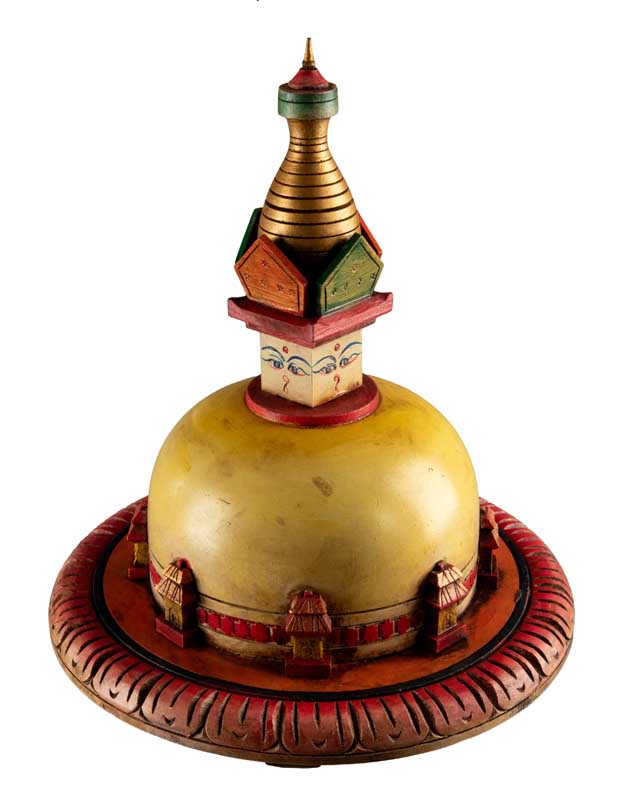 Stupa Swayambhunath En Bois Peint – Statue Bouddhiste Du Népal