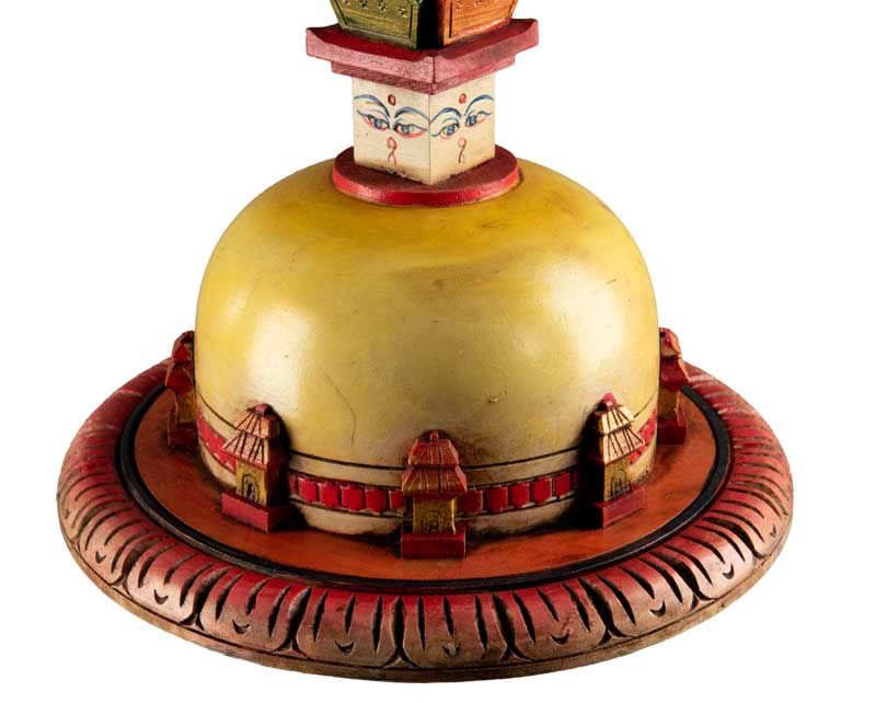 Stupa Swayambhunath En Bois Peint – Statue Bouddhiste Du Népal