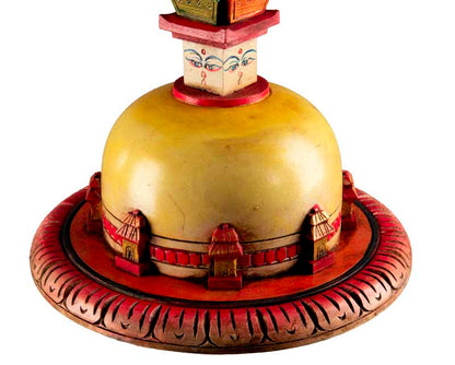 Stupa Swayambhunath En Bois Peint – Statue Bouddhiste Du Népal