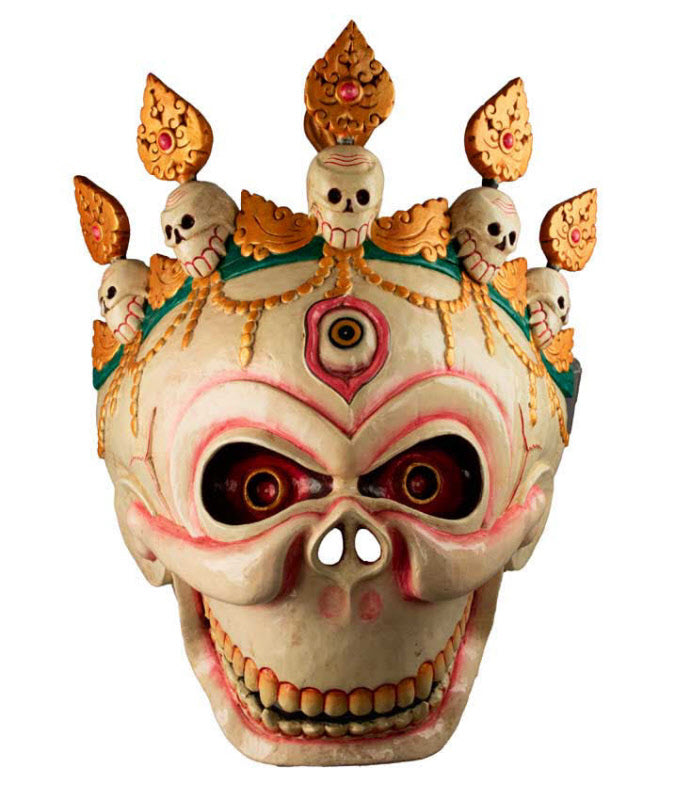 Grand Masque Népalais Citipati – Masque Tibétain de Danse Cham en Bois 55,5 cm