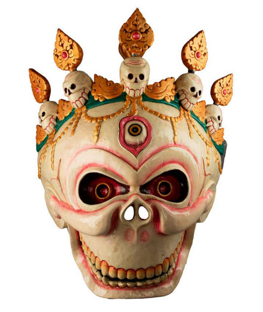 Grand Masque Népalais Citipati – Masque Tibétain de Danse Cham en Bois 55,5 cm