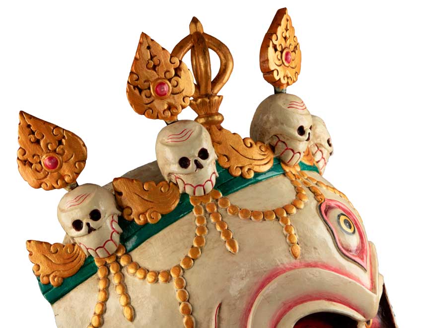 Grand Masque Népalais Citipati – Masque Tibétain de Danse Cham en Bois 55,5 cm