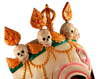 Grand Masque Népalais Citipati – Masque Tibétain de Danse Cham en Bois 55,5 cm