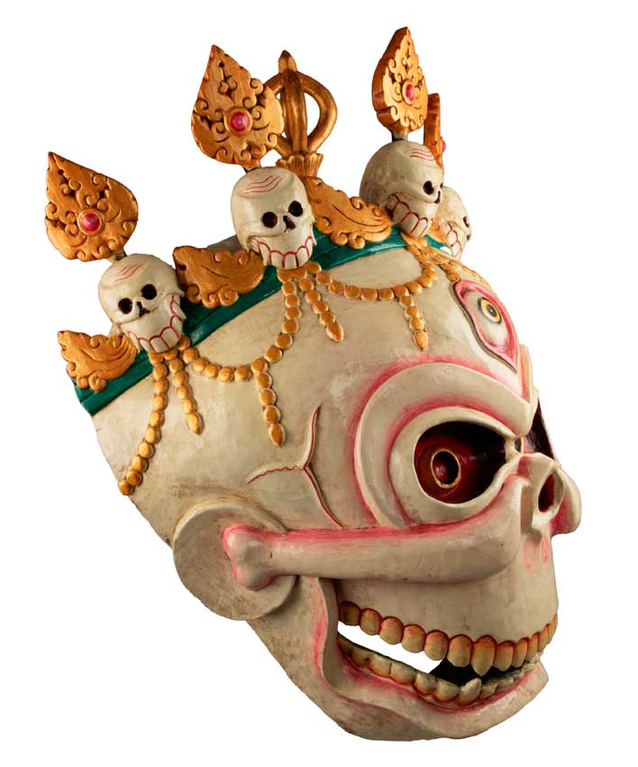 Grand Masque Népalais Citipati – Masque Tibétain de Danse Cham en Bois 55,5 cm