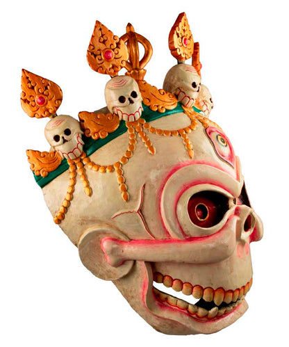 Grand Masque Népalais Citipati – Masque Tibétain de Danse Cham en Bois 55,5 cm
