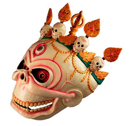 Grand Masque Népalais Citipati – Masque Tibétain de Danse Cham en Bois 55,5 cm