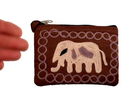 Porte-Monnaie Brodé Éléphant Marron – Artisanat Népalais