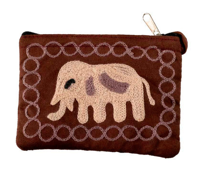 Porte-Monnaie Brodé Éléphant Marron – Artisanat Népalais
