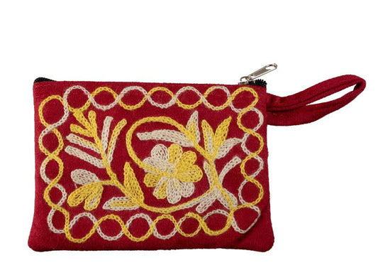 Porte-Monnaie Brodé Floral Bordeaux – Artisanat Népalais