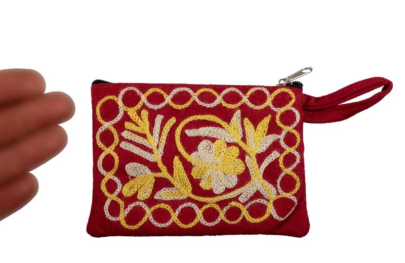 Porte-Monnaie Brodé Floral Bordeaux – Artisanat Népalais