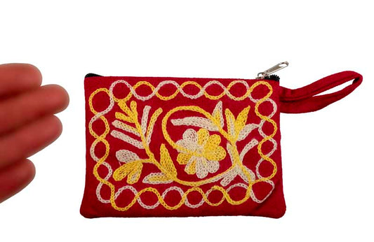 Porte-Monnaie Brodé Floral Bordeaux – Artisanat Népalais