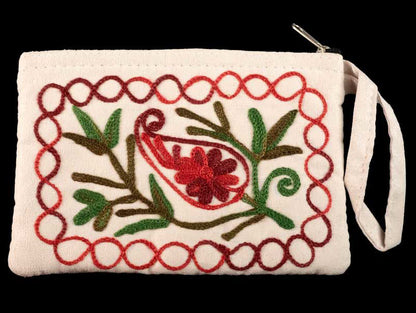 Porte-Monnaie Brodé Floral Beige – Artisanat Népalais