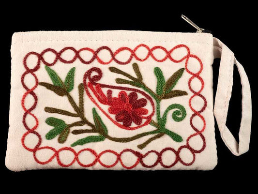 Porte-Monnaie Brodé Floral Beige – Artisanat Népalais