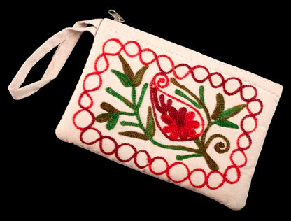 Porte-Monnaie Brodé Floral Beige – Artisanat Népalais