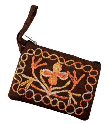 Porte-Monnaie Brodé Fleur de Vie Marron – Artisanat Népalais