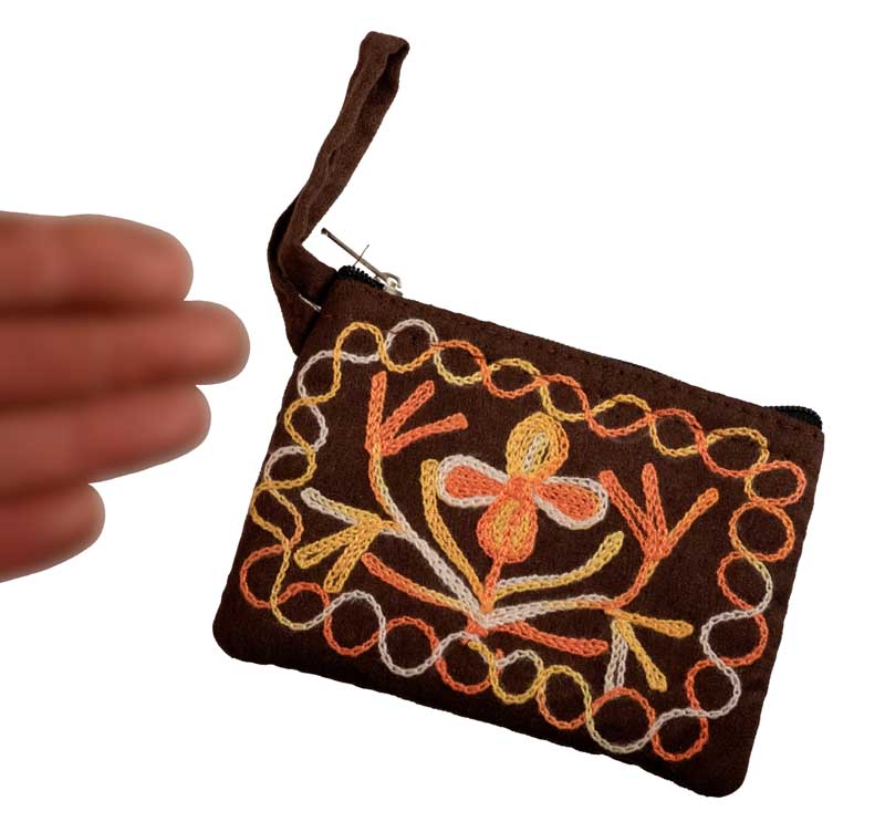 Porte-Monnaie Brodé Fleur de Vie Marron – Artisanat Népalais