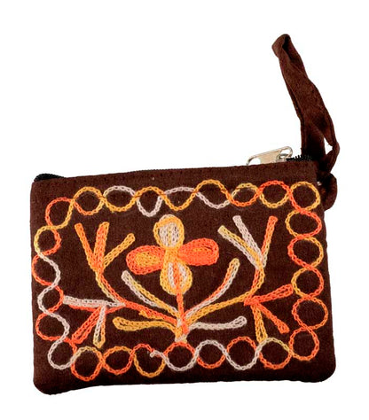 Porte-Monnaie Brodé Fleur de Vie Marron – Artisanat Népalais