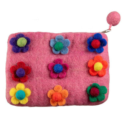 Porte-Monnaie en Feutrine Rose à Fleurs – Artisanat Népalais