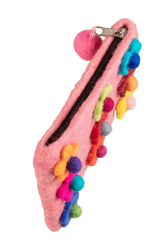 Porte-Monnaie en Feutrine Rose à Fleurs – Artisanat Népalais