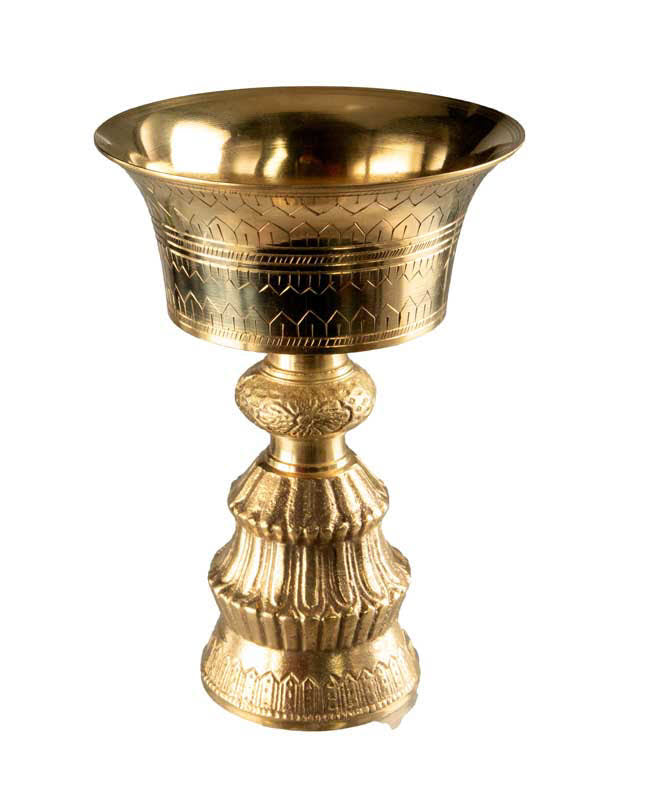 Lampe à beurre bouddhiste de monastère en laiton – grande Dipa pour offrande de lumière