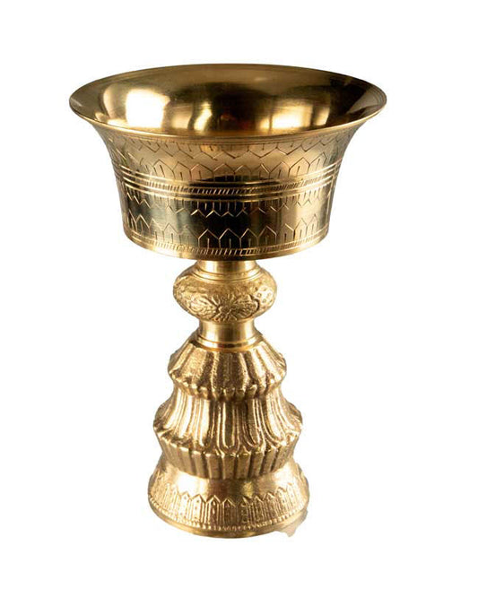 Lampe à beurre bouddhiste de monastère en laiton – grande Dipa pour offrande de lumière