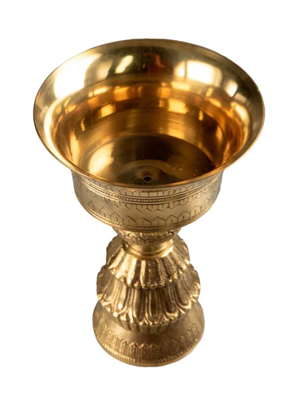 Lampe à beurre bouddhiste de monastère en laiton – grande Dipa pour offrande de lumière