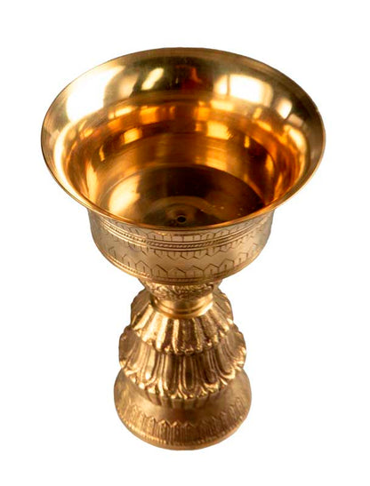 Lampe à beurre bouddhiste de monastère en laiton – grande Dipa pour offrande de lumière