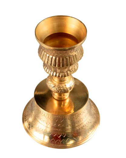 Lampe à beurre bouddhiste de monastère en laiton – grande Dipa pour offrande de lumière