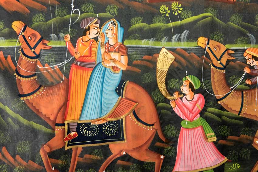 Peinture Moghole Indienne – Chasse Royale du Maharaja à Dos de Chameau