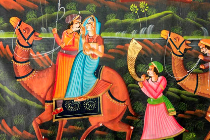 Peinture Moghole Indienne – Chasse Royale du Maharaja à Dos de Chameau
