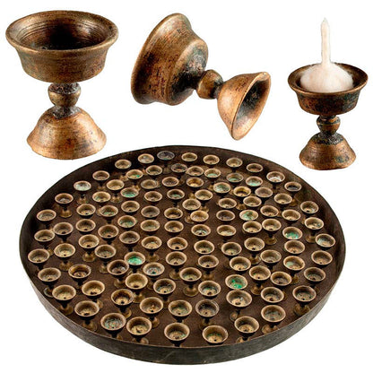 Ensemble de 108 lampes à beurre bouddhistes anciennes avec plateau – Dipa de monastère pour offrande de lumière